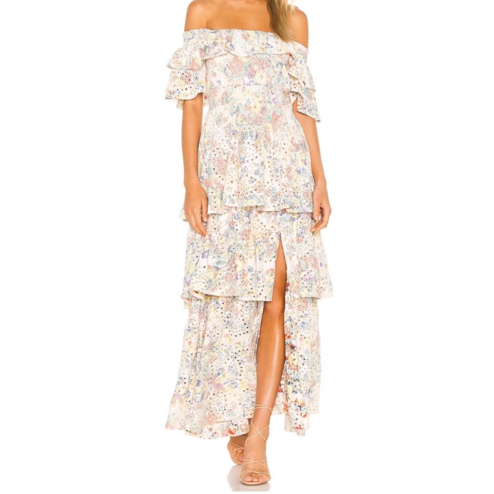 Kendall + Kylie Anglaise Maxi Ruffle Dress in Collage Floral, Size 4/6